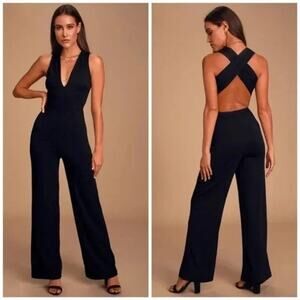 Lulus Thinking Out Loud Velvet Jumpsuit Sz M Black Formal Velour Halter Neck